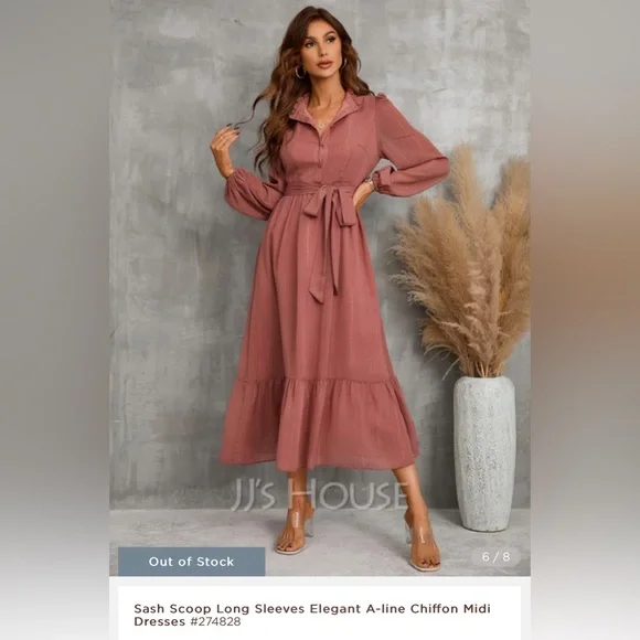 long sleeve blush dress Elbow length sleeves fit and flare Midi dress 1524# – Xiaolizi